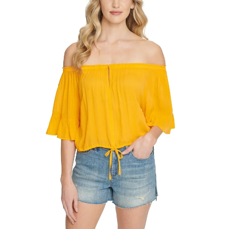 comfortable high-waisted jeans for women -DKNY Women's Jeans Ruffled Off The Shoulder Top Yellow Size Small