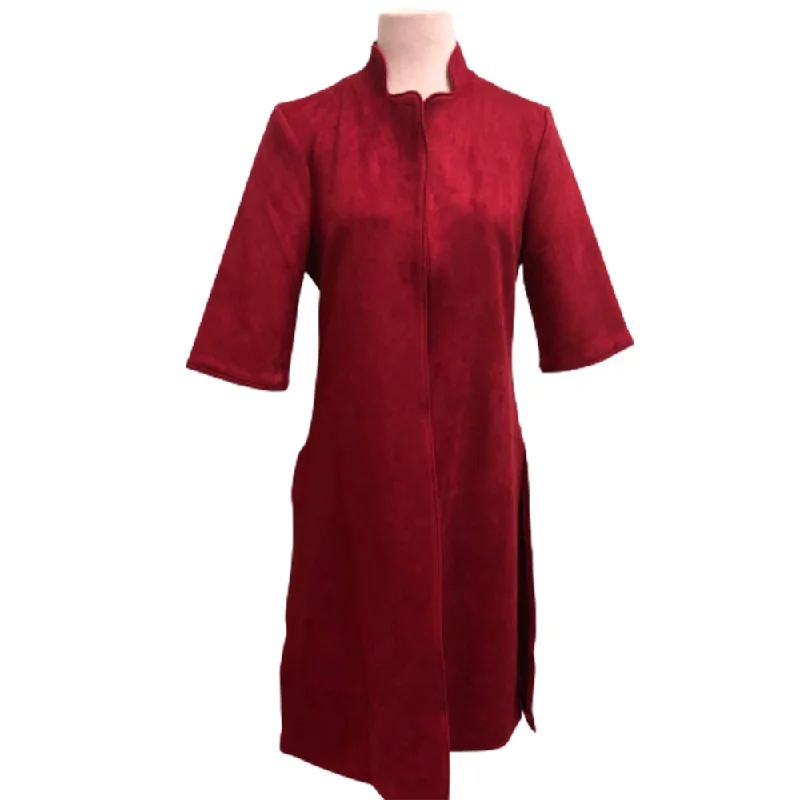 stylish longline coat for women -Jayley Suede Long Coat Red