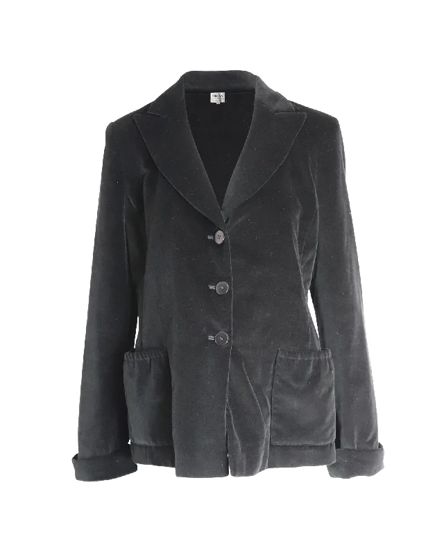 women's outdoor fleece jacket -Armani Collezioni Velvet Blazer in Black Cotton