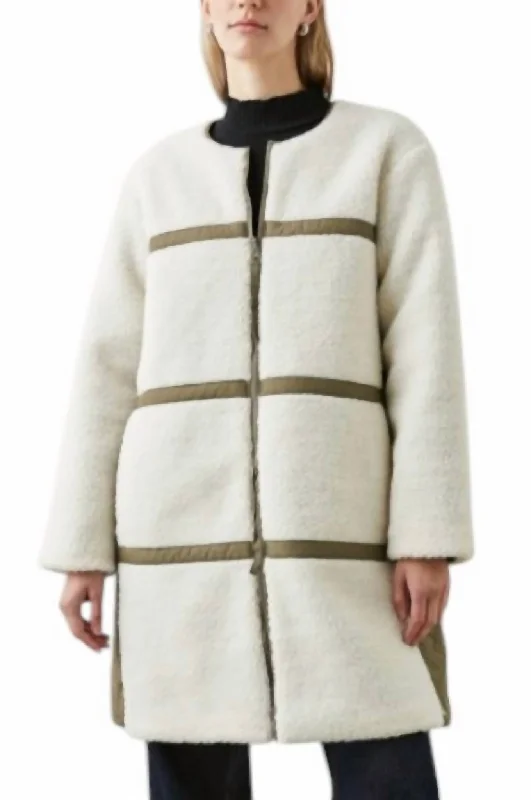 ladies' soft knit cardigan coat -Granger Jacket In Ivory Olive Mix