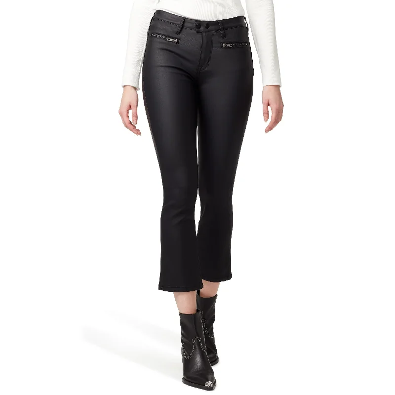 women's wide-leg denim trousers -Sanctuary Women's Coated Wide Leg Bootcut Jeans Black Size -25