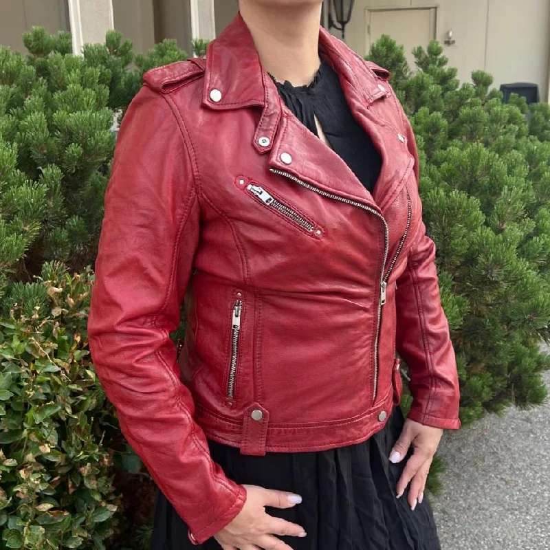 professional work blazer for women -Biker-Look Sheep Leather Jacket