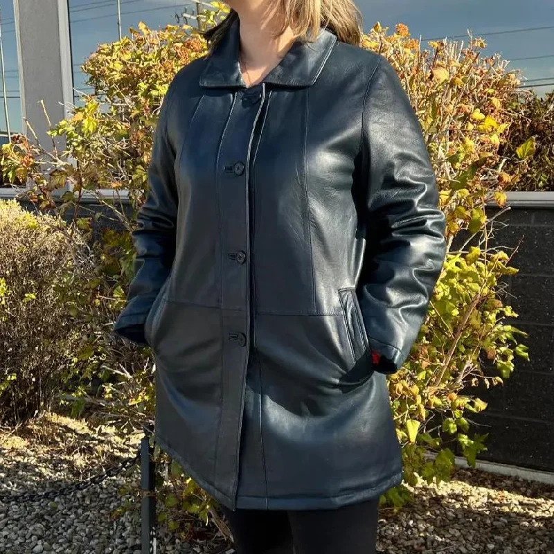 ladies' puffer jacket -BOL Women's Button Up Leather Jacket