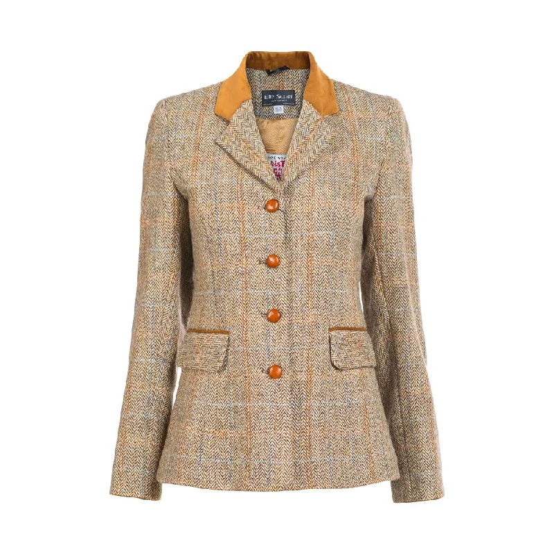 women's asymmetrical zip jacket -Women's Harris Tweed Jacket - Maggie - Light Brown Herringbone