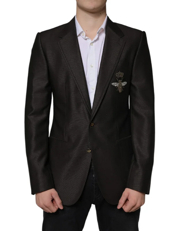 urban streetwear jacket for women -Dolce & Gabbana  Bee Wool Single Breasted Formal Men's Blazer