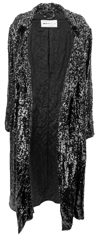 women's varsity bomber jacket -Dries Van Noten Ronas Sequin Embellished Coat in Black