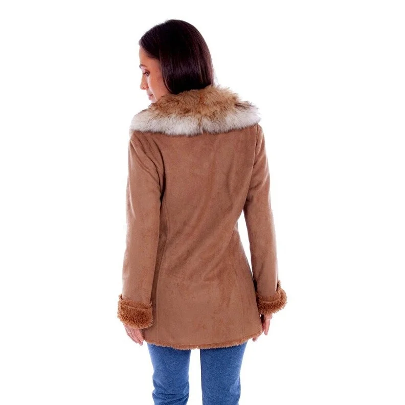 double-layered long coat for women -Scully Western Jacket Womens Lined Faux Fur Collar Tan F0_8062