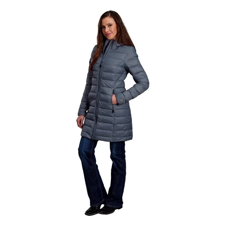 classic women's wool coat -Roper Western Jacket Womens Zip Long Quilted Blue 03-098-0693-6008 BU