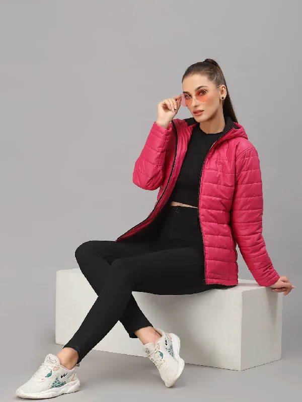 double-layered long coat for women -JUMP USA Women  Pink Solid Active Wear Jacket With Hood