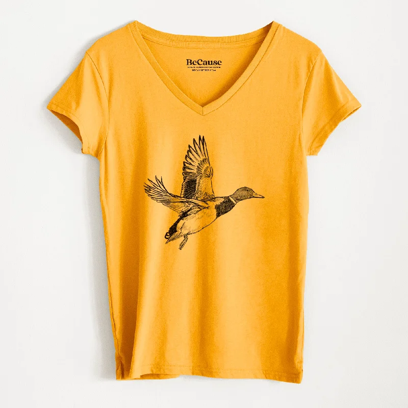 stylish wrap top for ladies -Male Mallard Duck - Anas platyrhynchos - Women's 100% Recycled V-neck