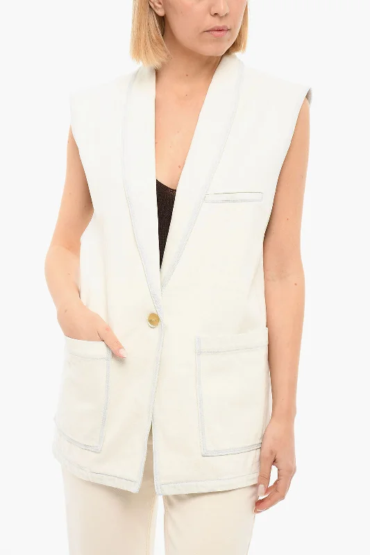 ladies' cashmere overcoat -Forte_Forte One-buttoned Sleeveless jacket with Bleached Effect