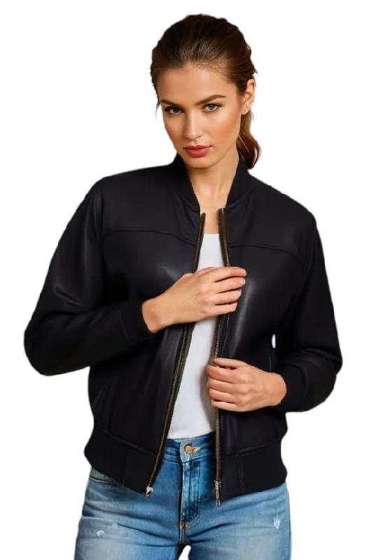 women's asymmetrical zip jacket -BOMBER WOMEN LEATHER JACKET