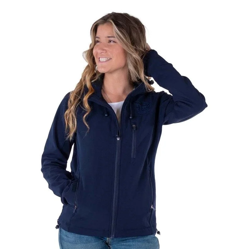 women's lightweight cargo jacket -Cowgirl Tuff Western Jacket Womens Stretch Logo Zip Navy H00732