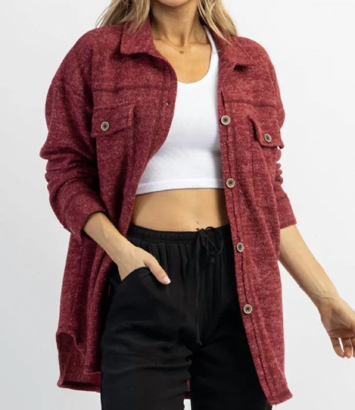 oversized women's coat -Woodstock Relaxed Shirt Jacket In Burgundy