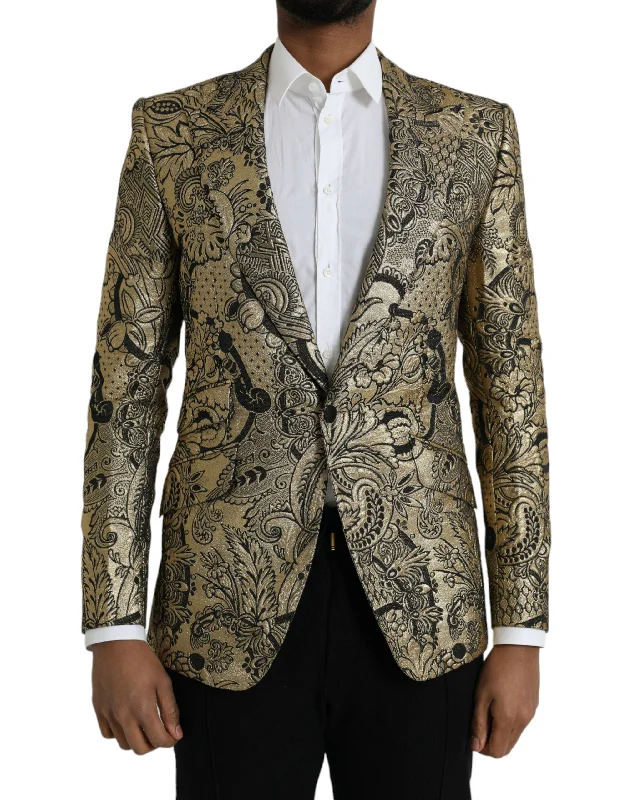 winter parka for women -Dolce & Gabbana  SICILIA Jacquard Single Breasted Coat Men's Blazer