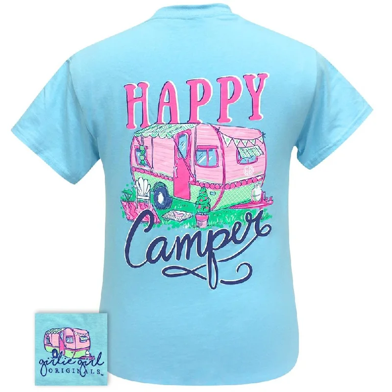 trendy tie-dye t-shirt for ladies -Happy Camper-Sky Blue SS-2258