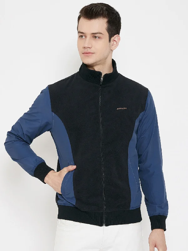 urban style cropped puffer jacket -JUMP USA Men Black Colourblocked Bomber Jacket