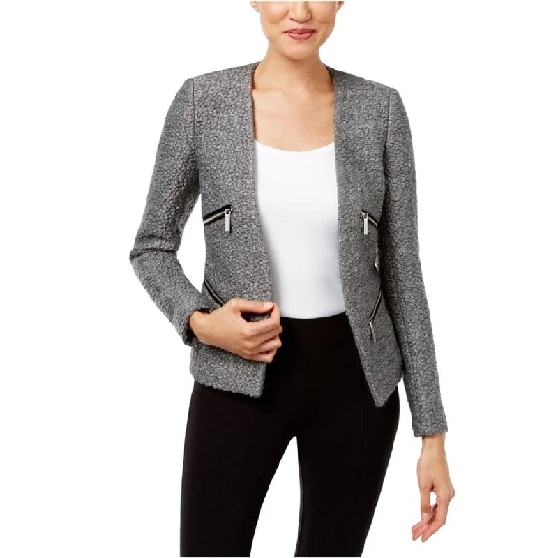 women's waterproof raincoat -Michael Kors Womens Open-Front Moto Blazer Jacket, Grey, 14