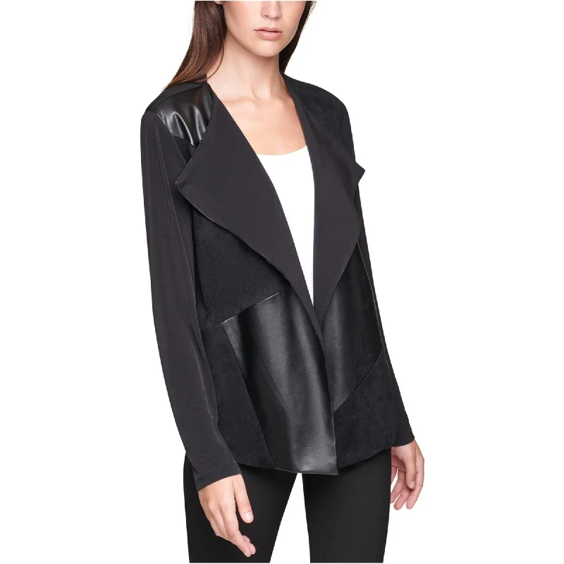 lightweight packable jacket for women -Calvin Klein Womens Flyaway Faux-Leather Jacket, Black, 0X