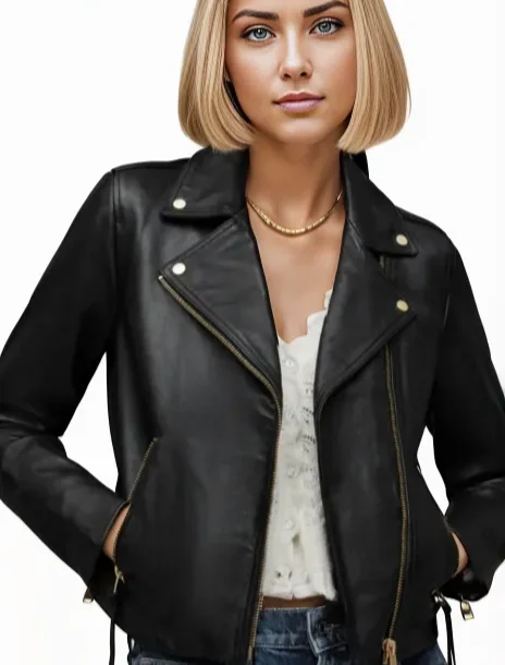 oversized women's coat -MOTO WOMEN LEATHER JACKET