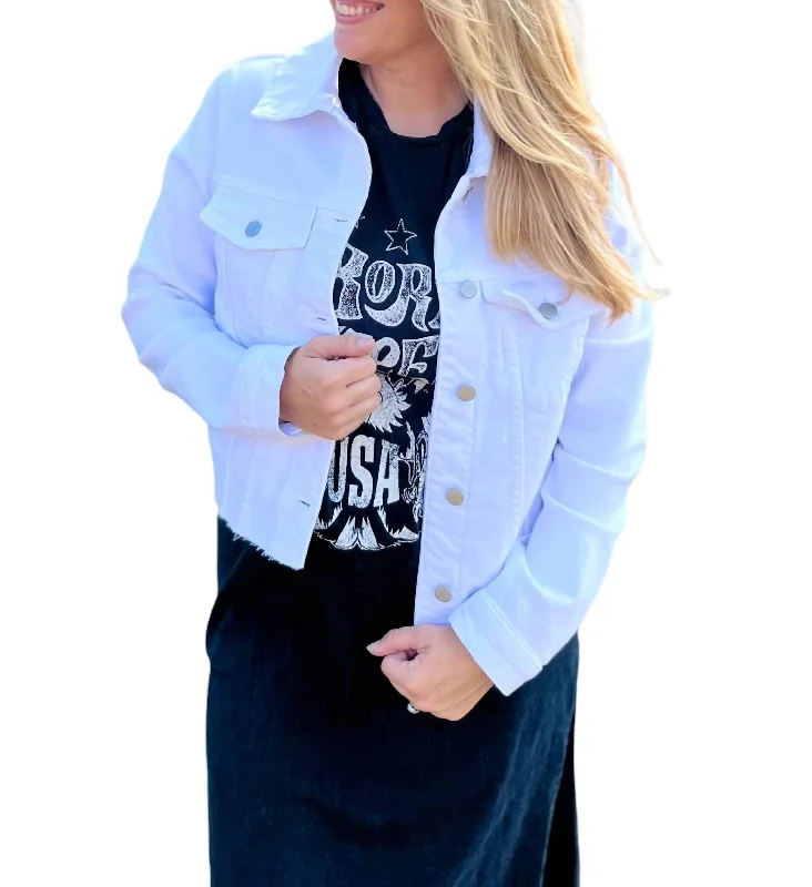 ladies' fur-lined jacket -Clean Jacket With Fray In White