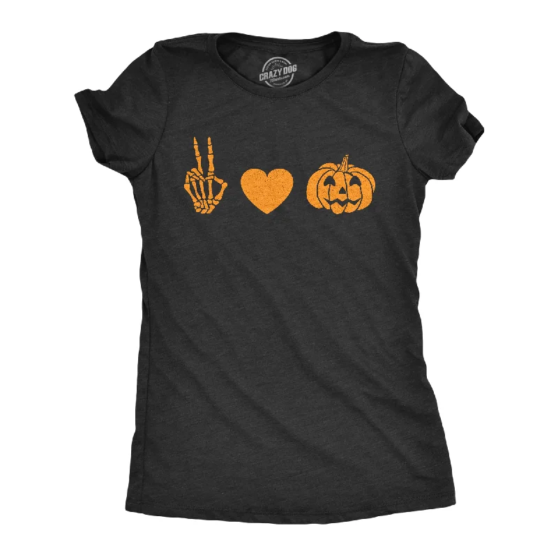 casual scoop neck t-shirt for women -Peace Love Jack-O-Lantern Women's T Shirt