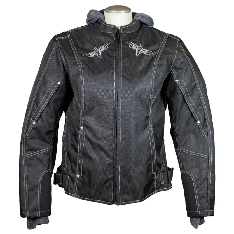 ladies' sporty windbreaker -Open Road Women's Zip-Out Hoodie Reflective Textile Motorcycle Jacket