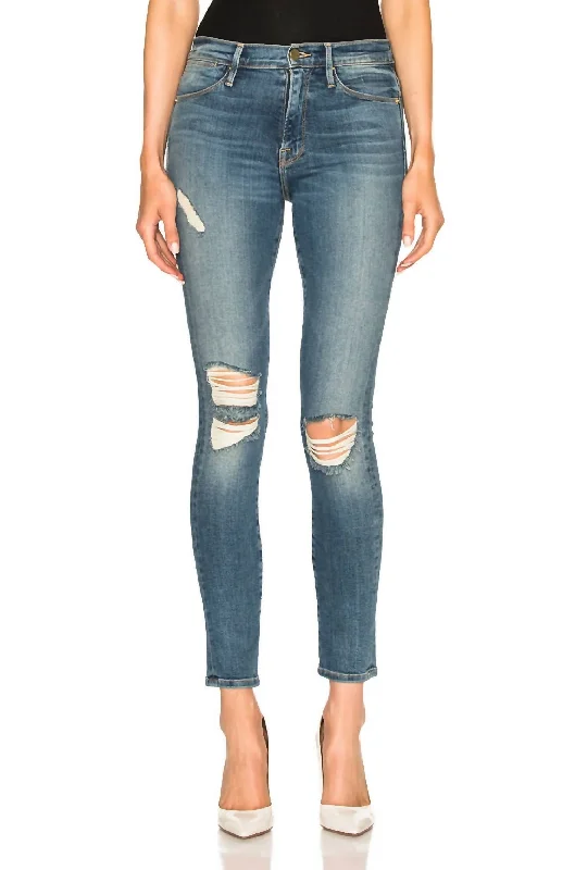 ladies' cotton stretch jeans -Le High Skinny Jeans In Navy Yard