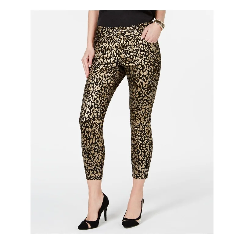 ultra-soft jeggings for women -Thalia Sodi Women's Foil Print Skinny Jeans Gold/Black Size 4