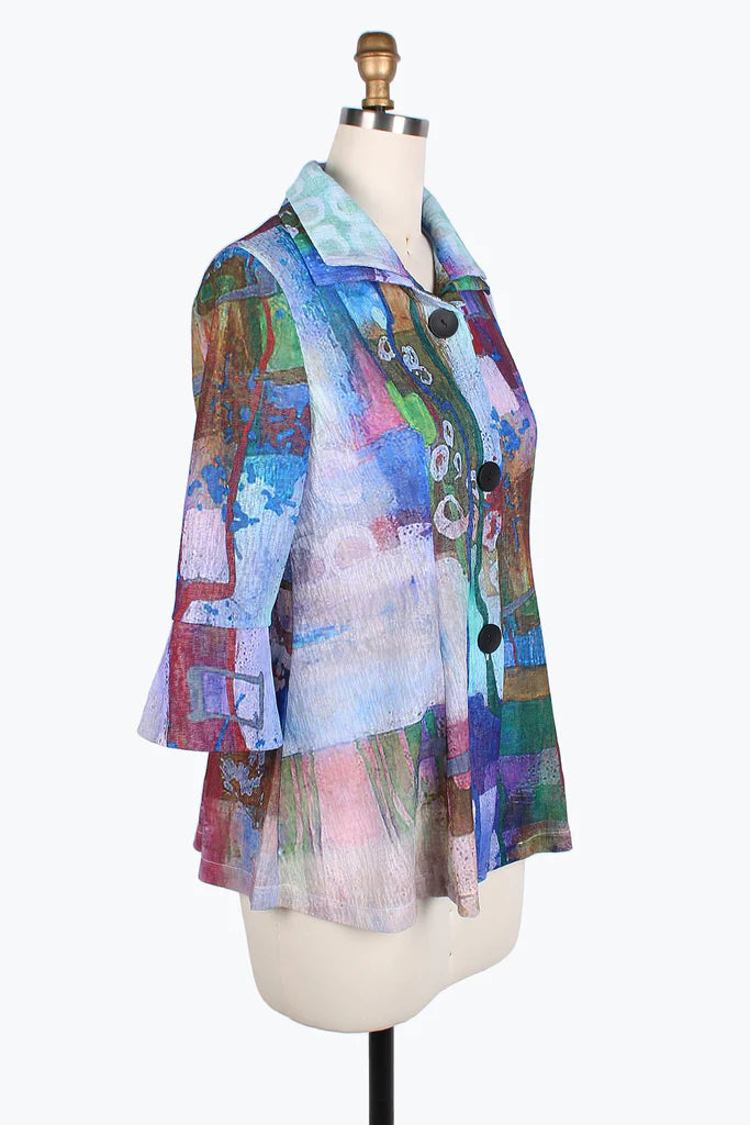 lightweight packable jacket for women -Damee Watercolor art double collar jacket 4810-Purple