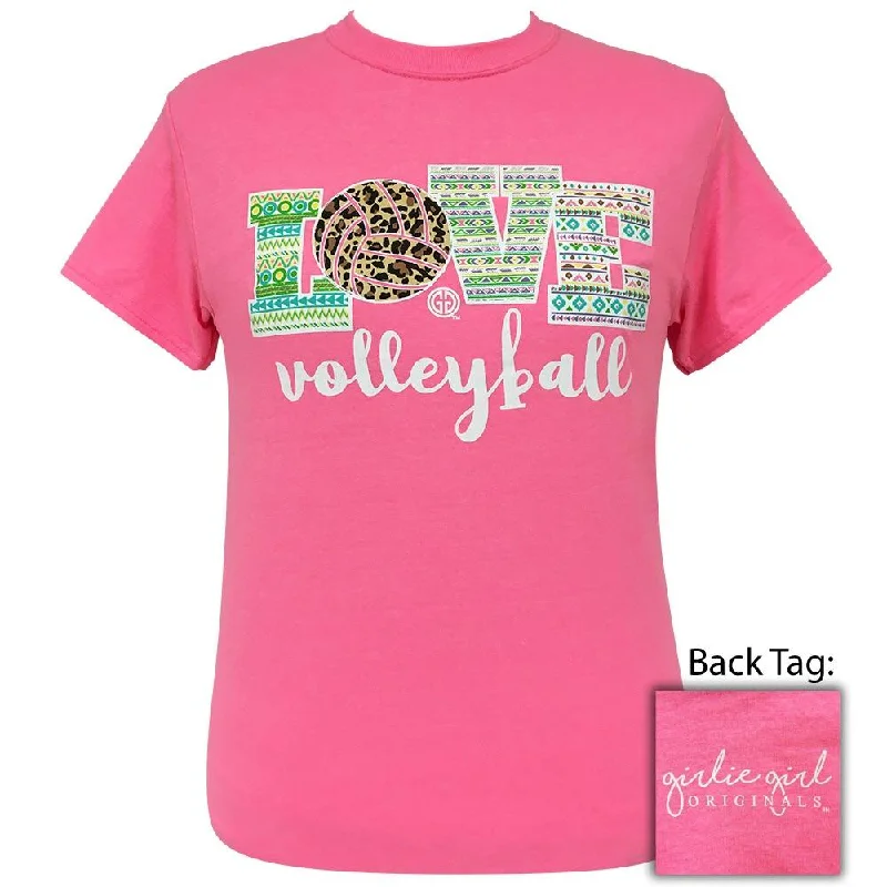 ladies' casual tunic top -Love Volleyball-Safety Pink SS-2116