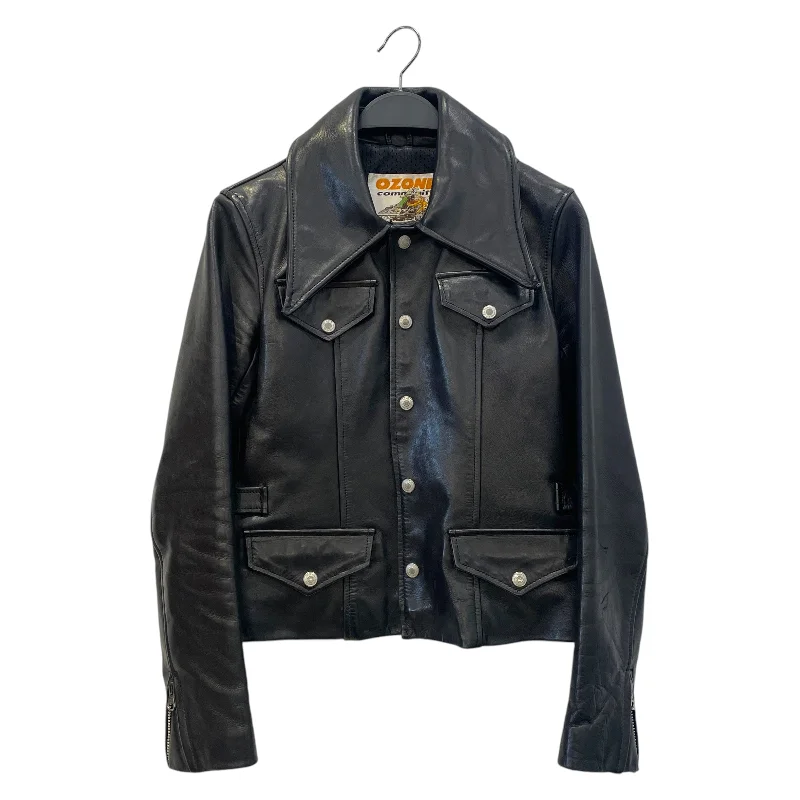 women's relaxed boyfriend blazer -ozone community/Leather Jkt/FREE/Leather/BLK/