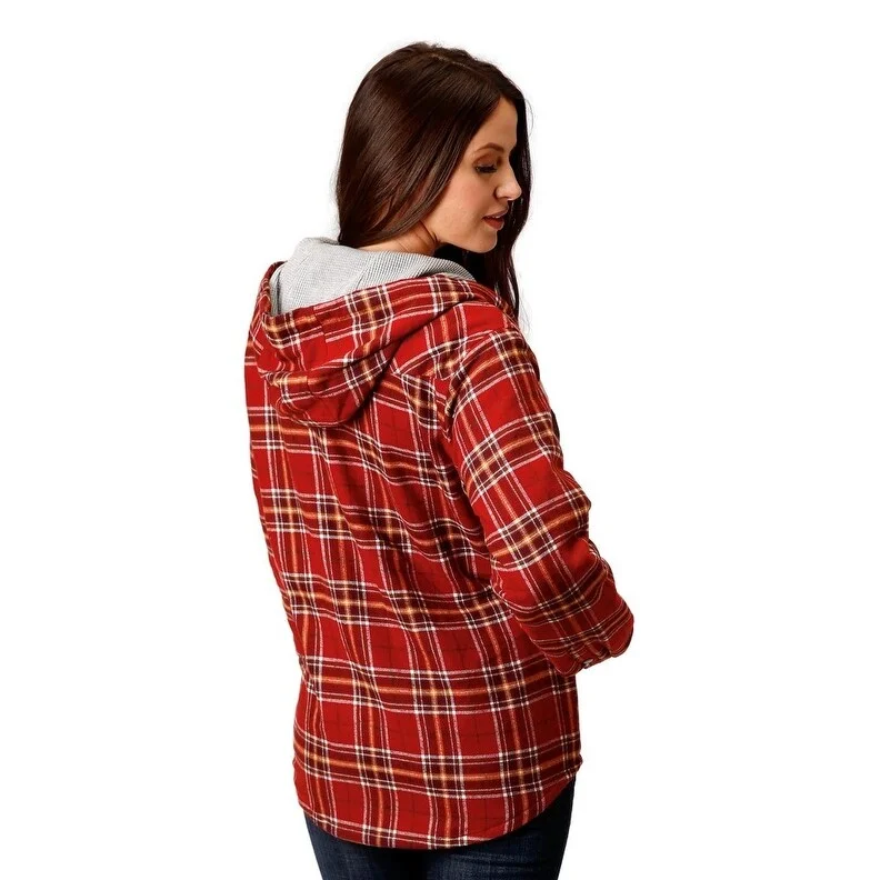 women's casual denim jacket -Roper Western Jacket Womens Flannel Thermal Rust 03-098-0119-4697 RT