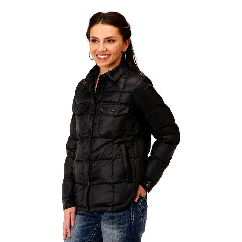 women's classic pea coat -Roper Western Jacket Womens Quilted Snap Black 03-098-0693-6160 BL