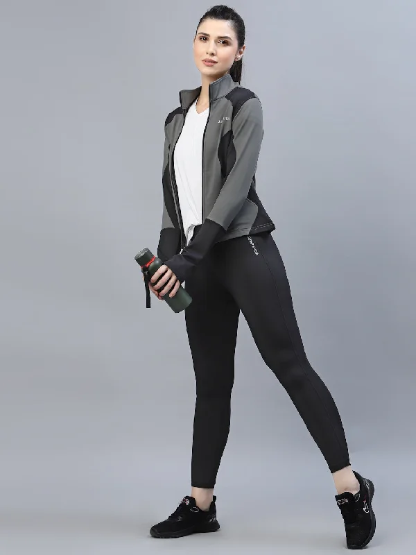 casual coats for women -JUMP USA Women Wild Grey & Black Solid Polyester Hiking Jacket