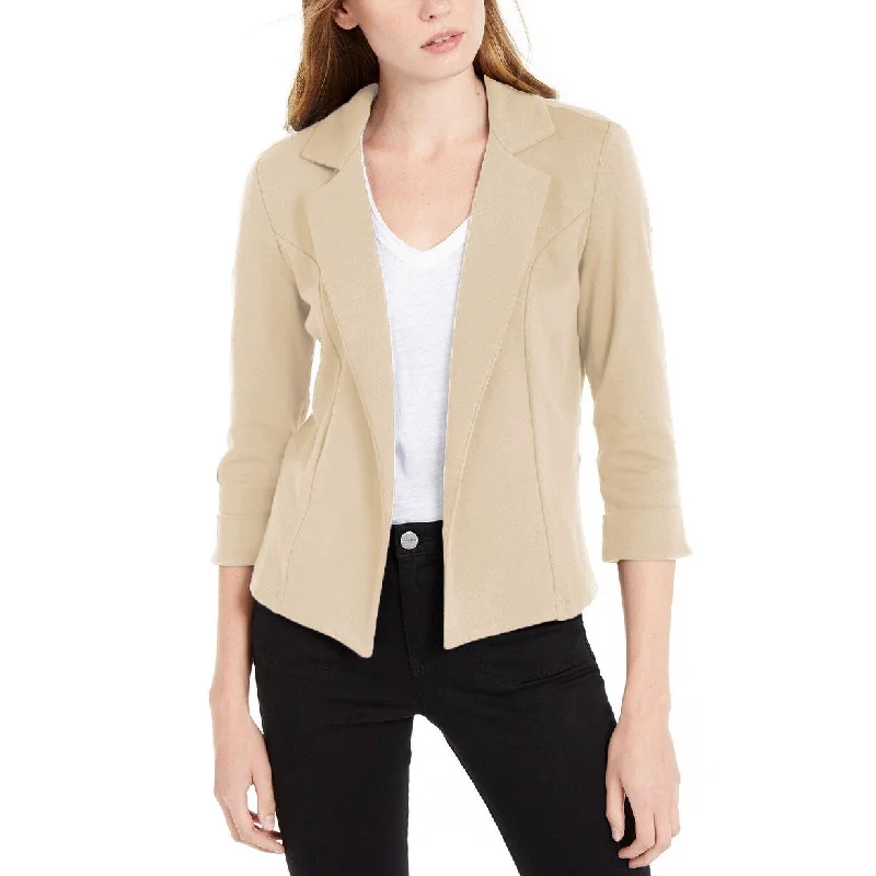 women's elegant cape coat -Maison Jules Women's 3/4 Sleeve Knit Blazer Beige Size Medium