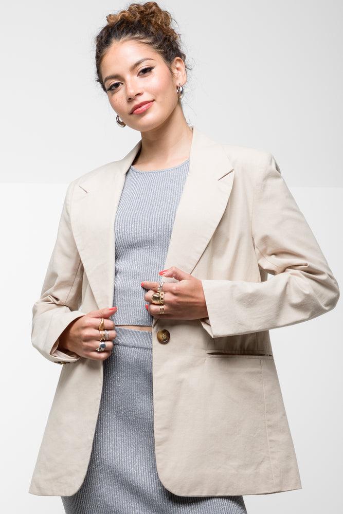 sleek minimalist coat for women -Single Breasted Blazer Natural