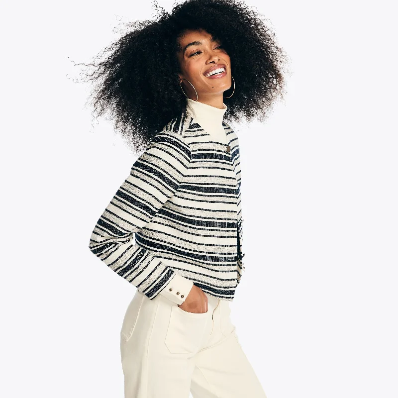 ladies' fur-lined jacket -Nautica Womens Striped Cropped Jacket