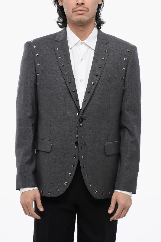 chic oversized blazer for women -John Richmond Virgin Wool Nusetto Blazer With Stud Details