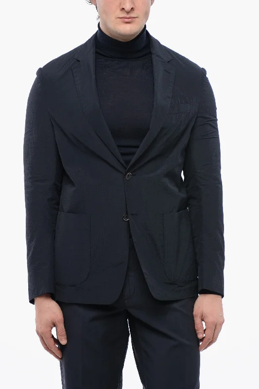 women's thermal long coat -Corneliani Id Solid Color Unlined 2-Button Blazer With Patch Pockets