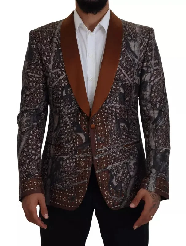 women's elegant cape coat -Dolce & Gabbana  Monkey Print Silk Slim Jacket Men's Blazer