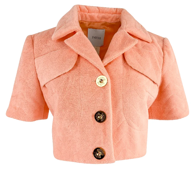 cozy teddy coat for ladies -Patou Quilted Terry Cropped Jacket in Apricot