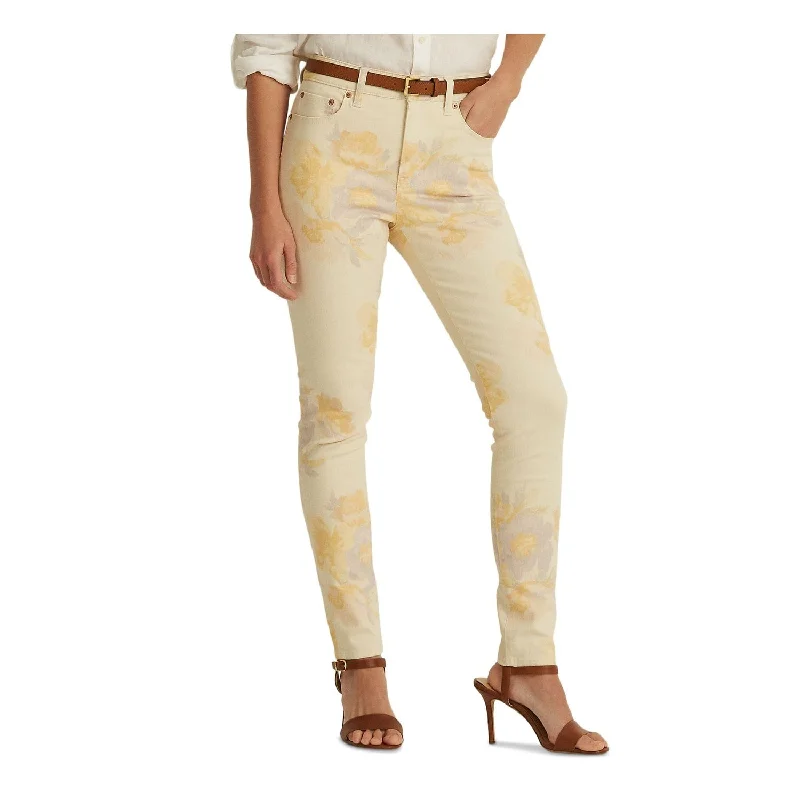 ladies' relaxed fit denim jeans -Ralph Lauren Women's Floral High Rise Skinny Ankle Jeans Brown Size 6