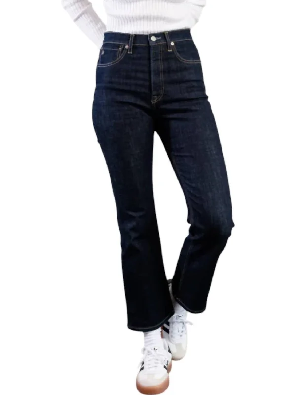 women's straight leg casual jeans -Holly Kick Flare Jeans In Dark Blue