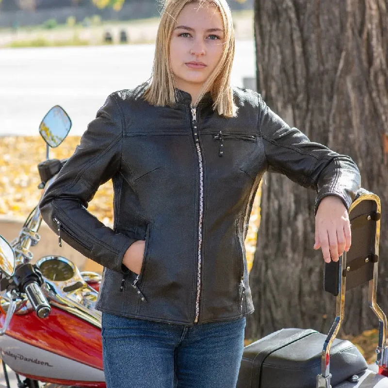 women's stylish blazer -Open Road Women's Racer Leather Motorcycle Jacket