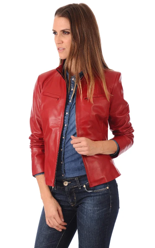 warm shearling coat for women -Elena Women's Jacket Real Leather #1112