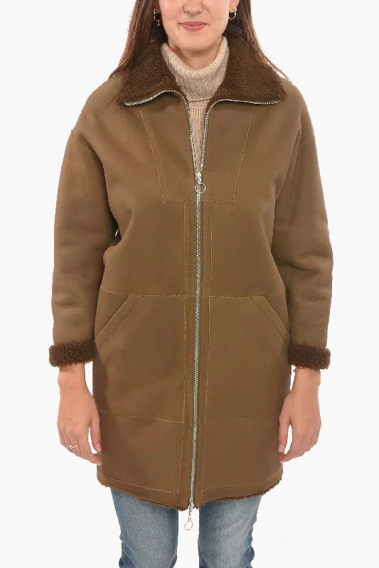 trendy plaid coat for women -Woolrich Lambskin Reversible MONTEREY Coat