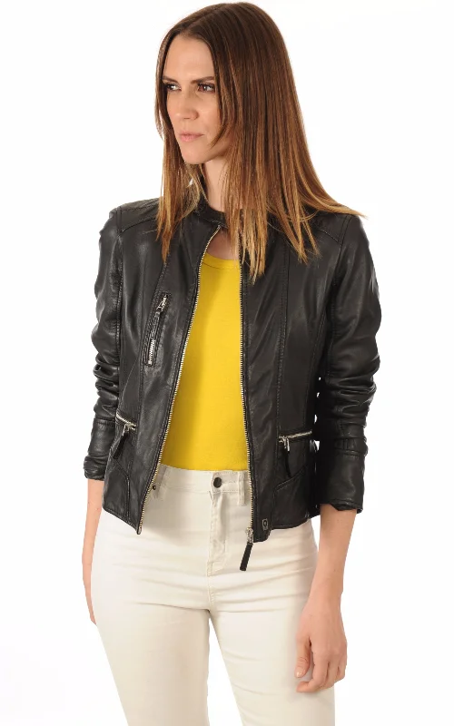 stylish knitted jacket for women -Riley Women's Jacket Real Leather #1034