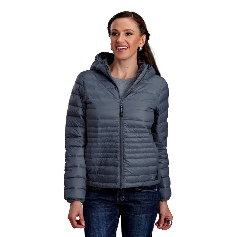 stylish fleece-lined coat for women -Roper Western Jacket Womens Zip Quilted Hood Blue 03-098-0693-6001 BU