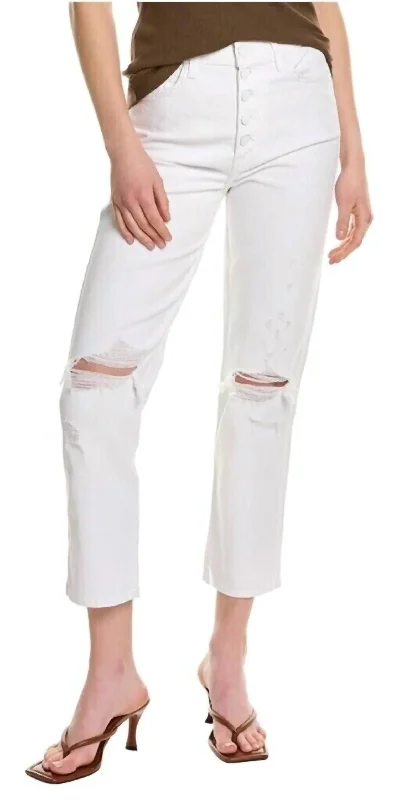 ladies' mid-rise bootcut jeans -Hi-Waist Button Fly Cropped Straight Jeans In White